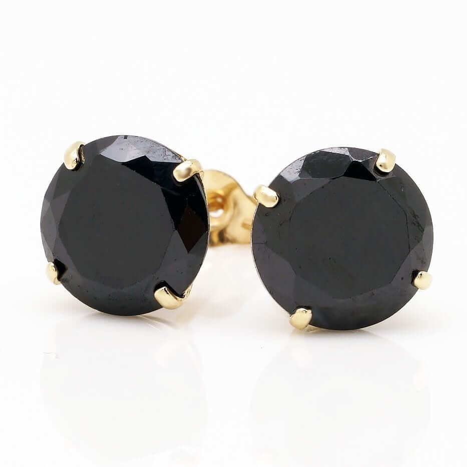 4CT Black CZ Round-Cut 14K Yellow Gold Stud Pushback Earrings 8mm