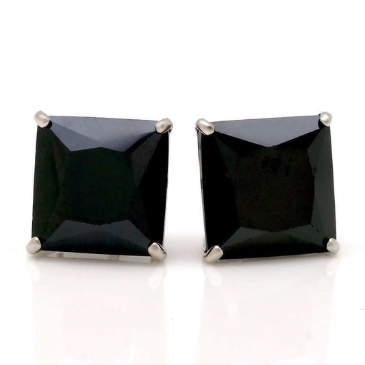 14K White Gold 4Ct Simulated Black Diamond Princess Push Back Stud Earrings 7mm