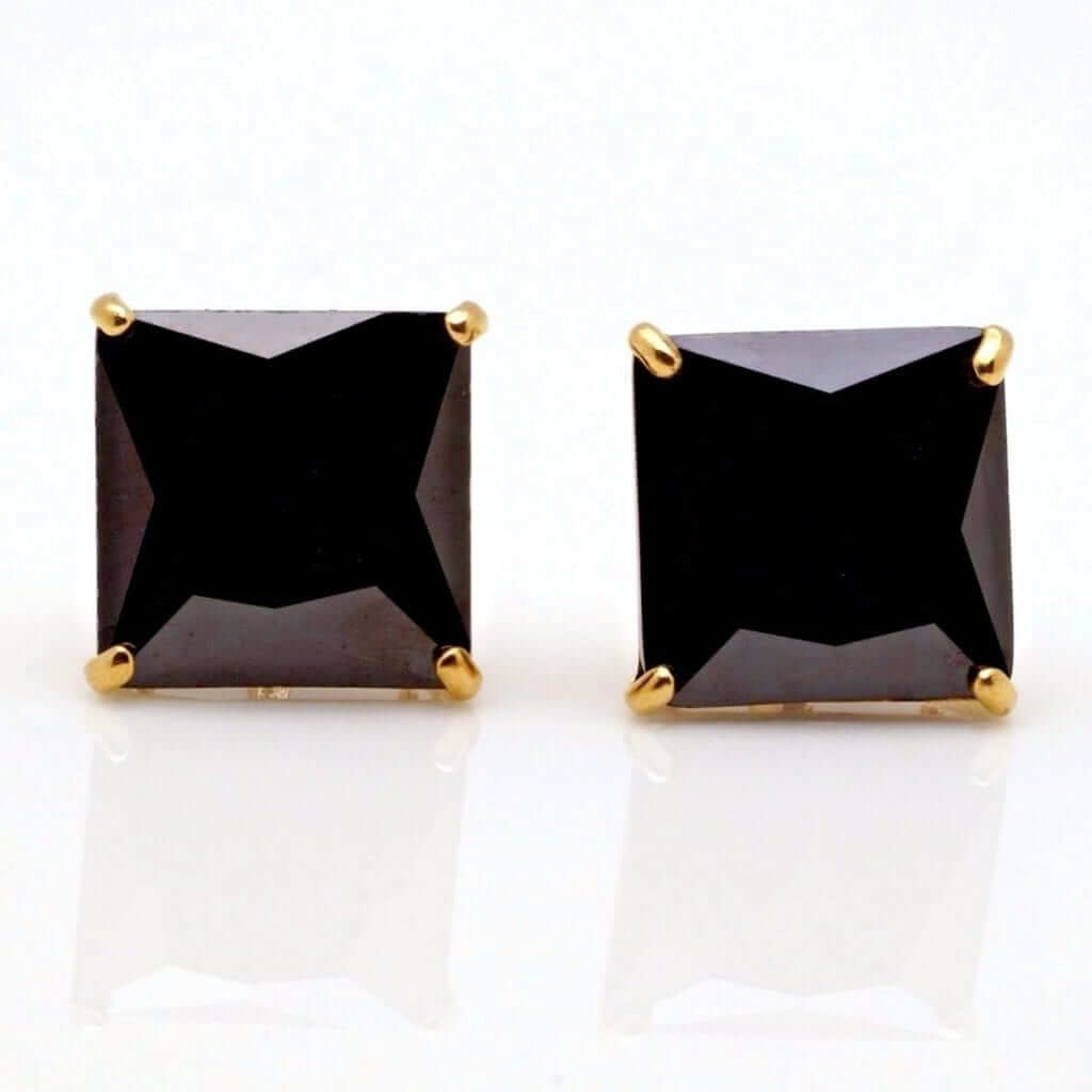 14K Yellow Gold 4Ct Simulated Black Diamond Princess-Cut Stud Earrings