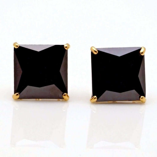 14K Yellow Gold 4Ct Simulated Black Diamond Princess-Cut Stud Earrings