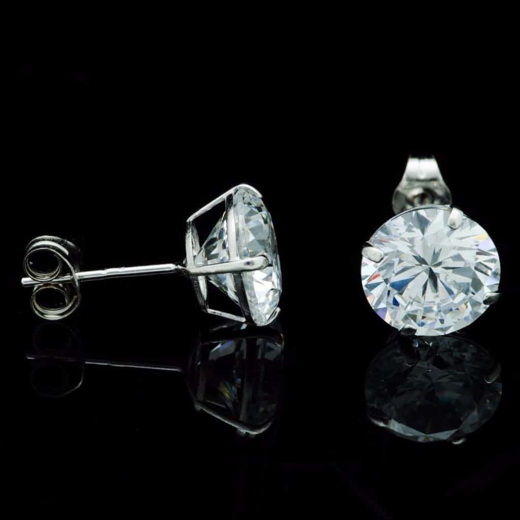 4CTW CZ 14K White Gold Round-Cut Pushback Stud Earrings 8mm
