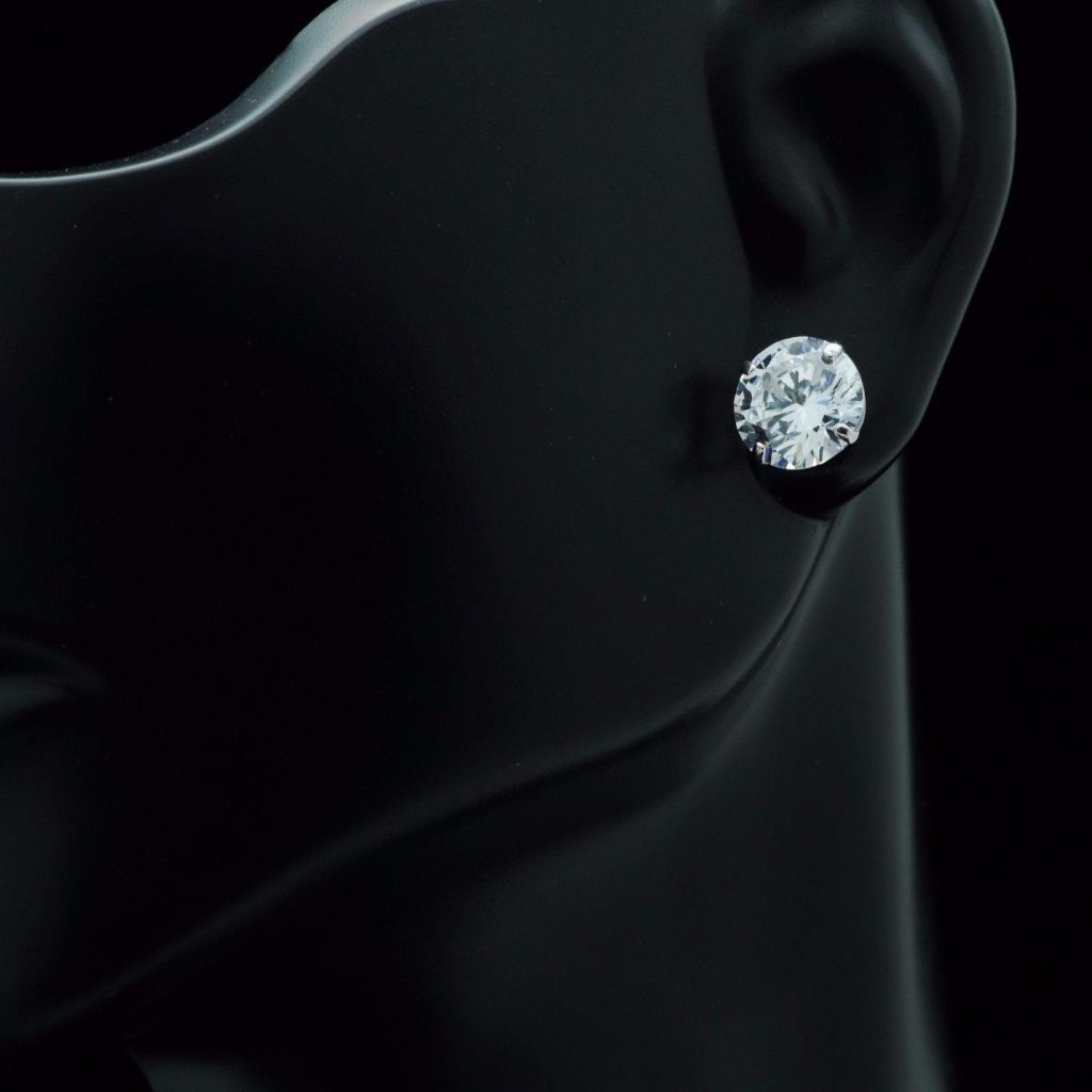 4CTW CZ 14K White Gold Round-Cut Pushback Stud Earrings 8mm