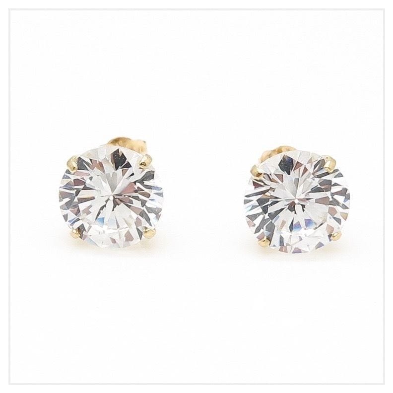 4Ct CZ 14K Yellow Gold Brilliant Push Back Stud Earrings 8mm