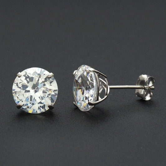 14k White Gold 4CTW Round CZ Push Back Studs Earrings 8mm