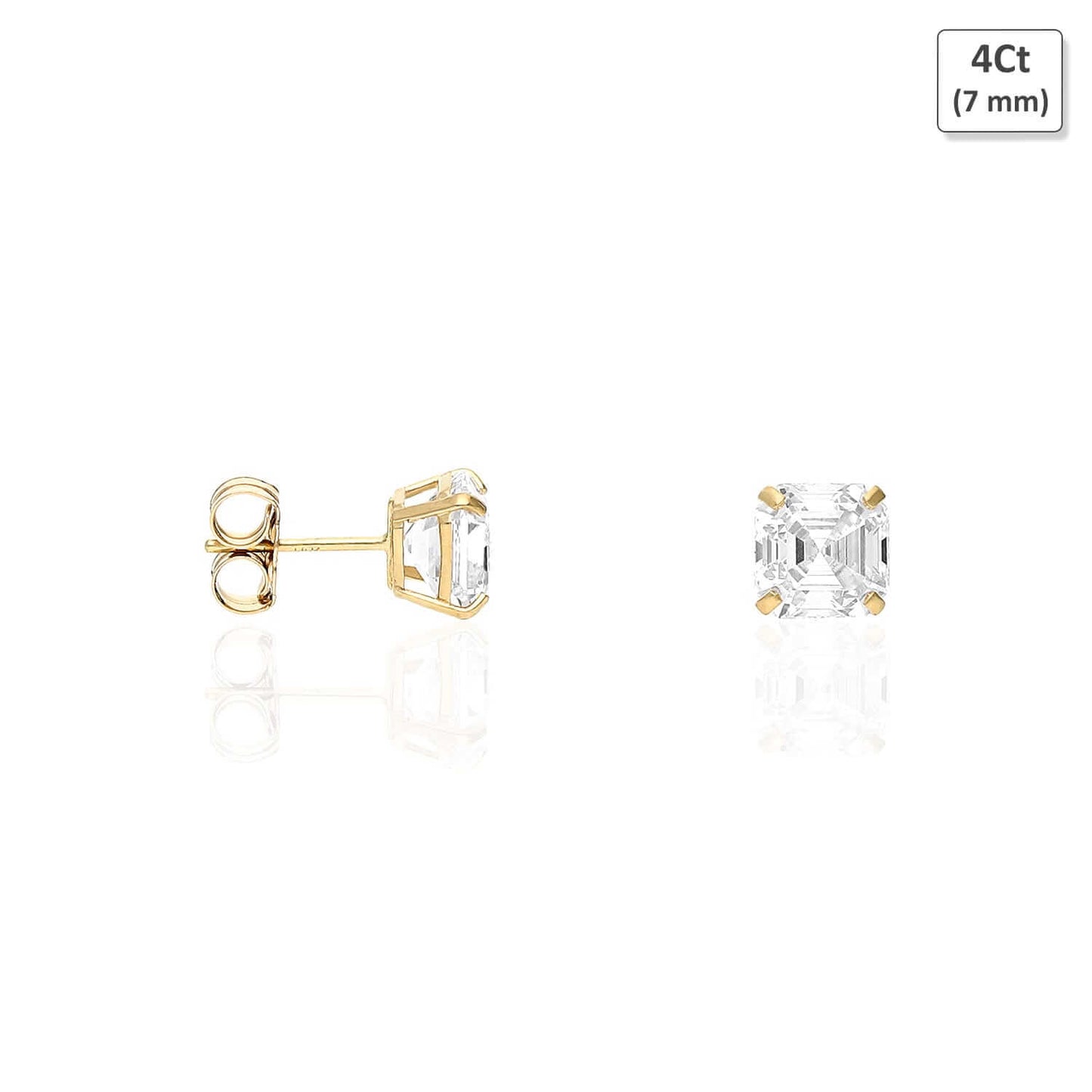 14K Yellow Gold Asscher-Cut CZ Push Back Stud Earrings 1.5Ct-6Ct