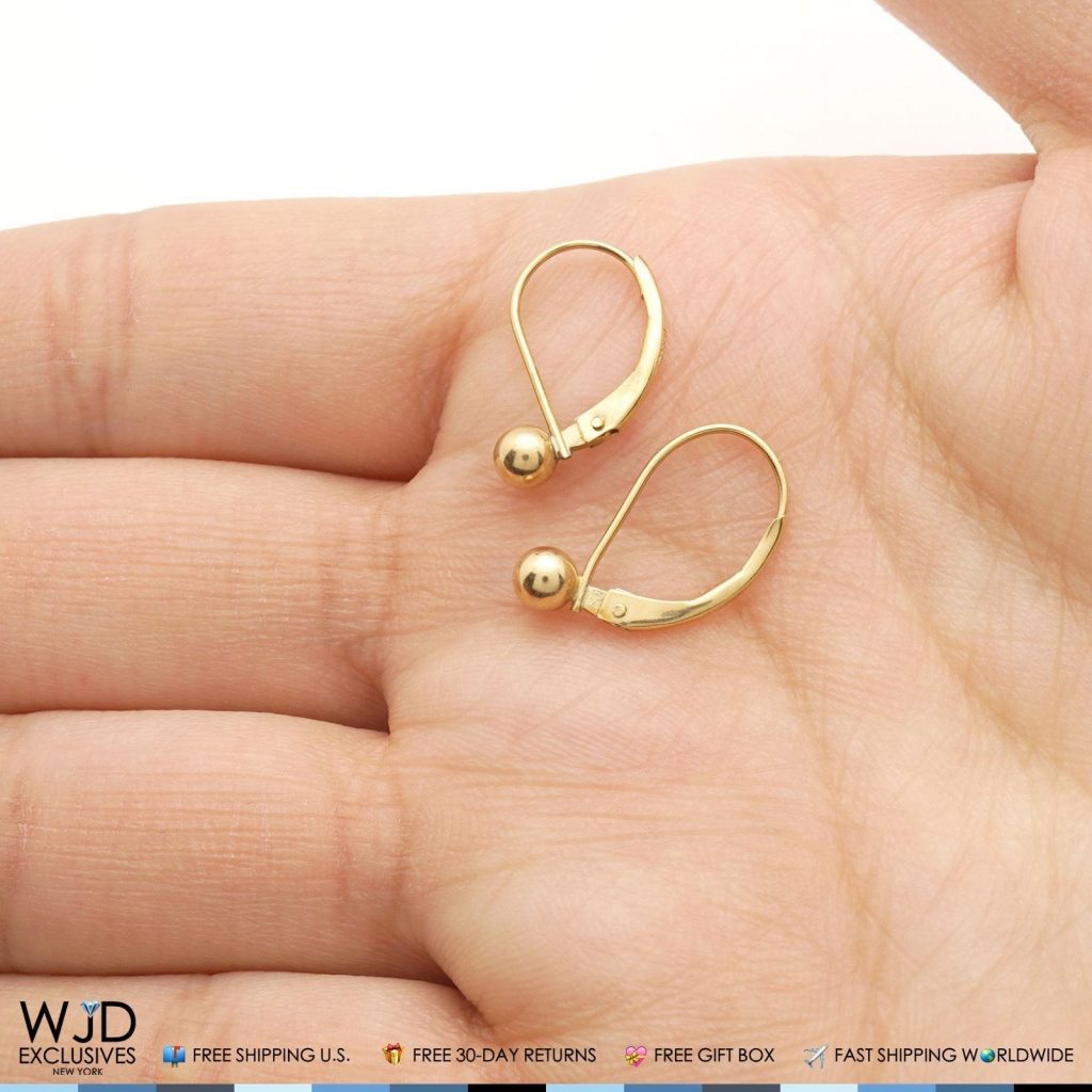 4mm Diameter Ball Lever Back Earrings 14K Solid Yellow Gold 0.7"