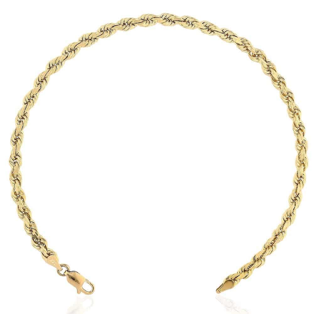 14K Yellow Gold Diamond-Cut 3mm-8mm Rope Bracelet (Solid Links) 8.5"