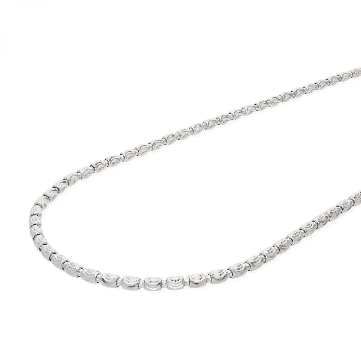 Sterling Silver 2mm-4mm White Half Moon-Cut Oval Barrel Beaded Chain (Solid Links) 18"-26"