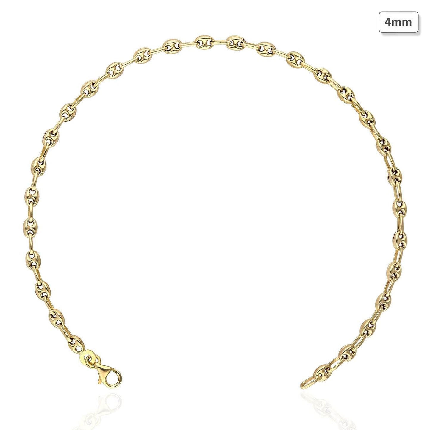 14K Yellow Gold Puffed Anchor Mariner 4mm 5mm Anklet (Hollow) 10"