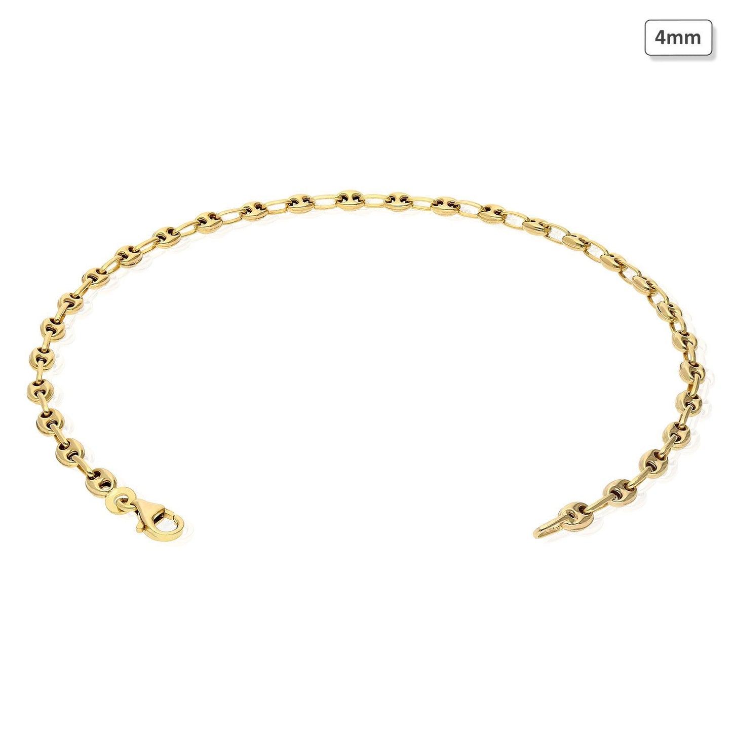 14K Gold Yellow Puffed Anchor Mariner 4mm 5mm Anklet Bracelet 10"