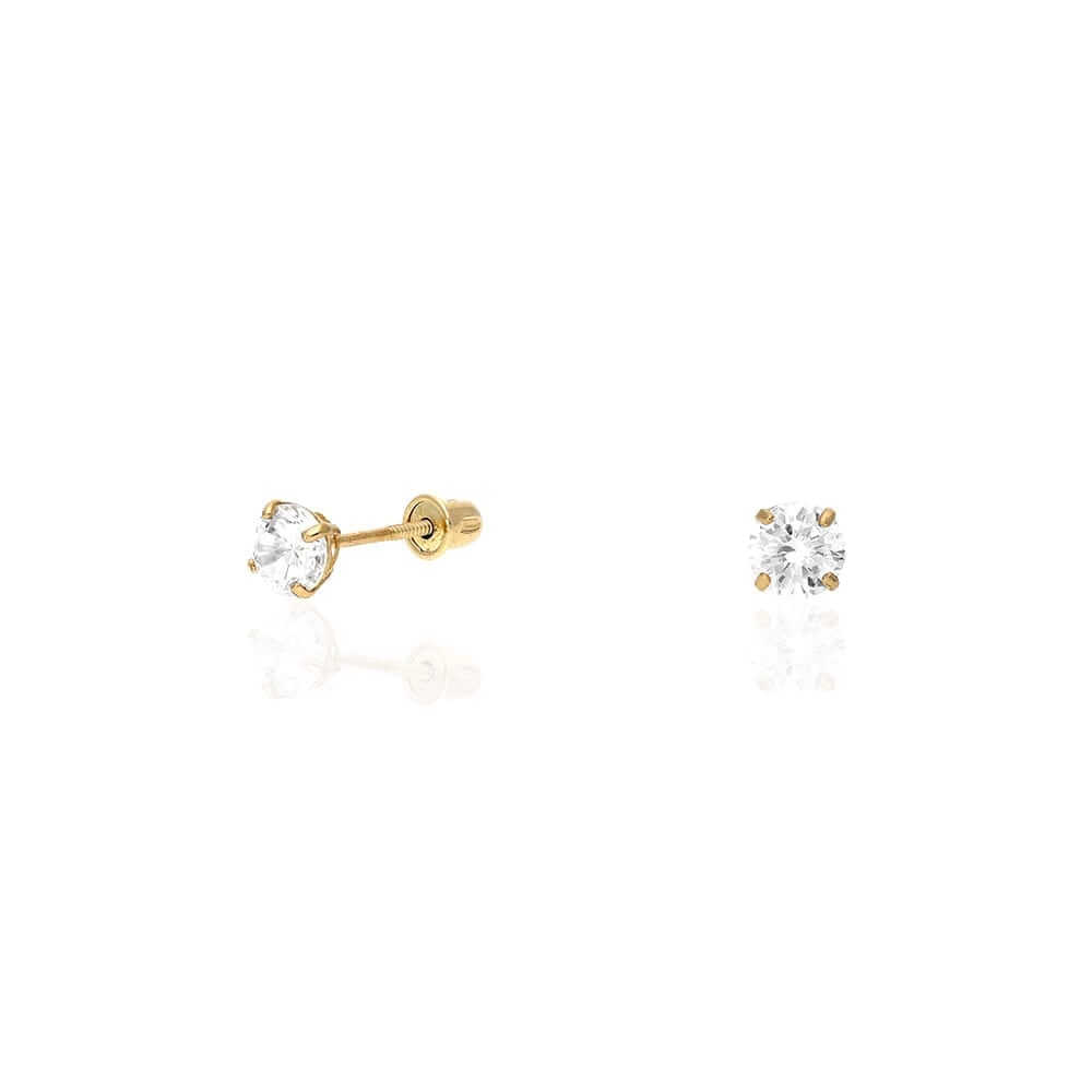 Real 14K Gold CZ Stud Screw Back Earrings 0.10Ct-4Ct