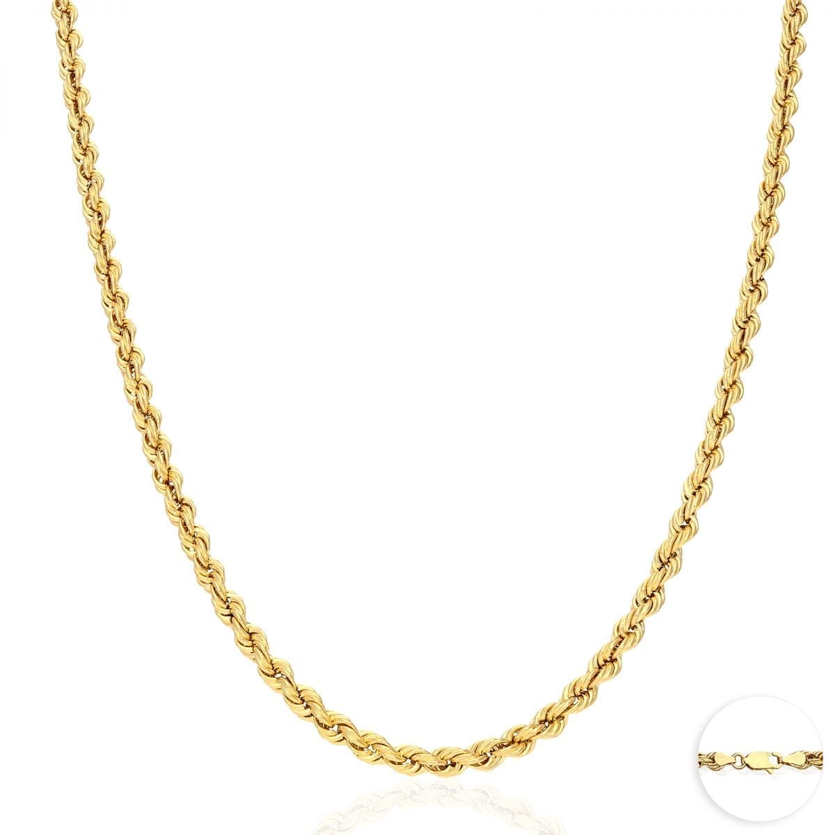 Real 10K Gold 1.8mm-9mm Hollow Rope Chain Necklace 16"-30" with Lobster Clasp