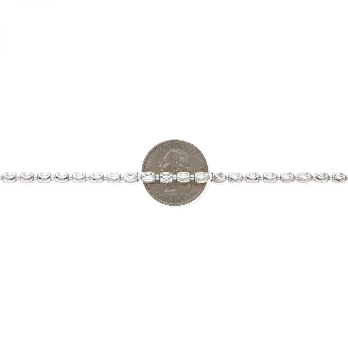 Sterling Silver 2mm-4mm White Half Moon-Cut Oval Barrel Beaded Chain (Solid Links) 18"-26"