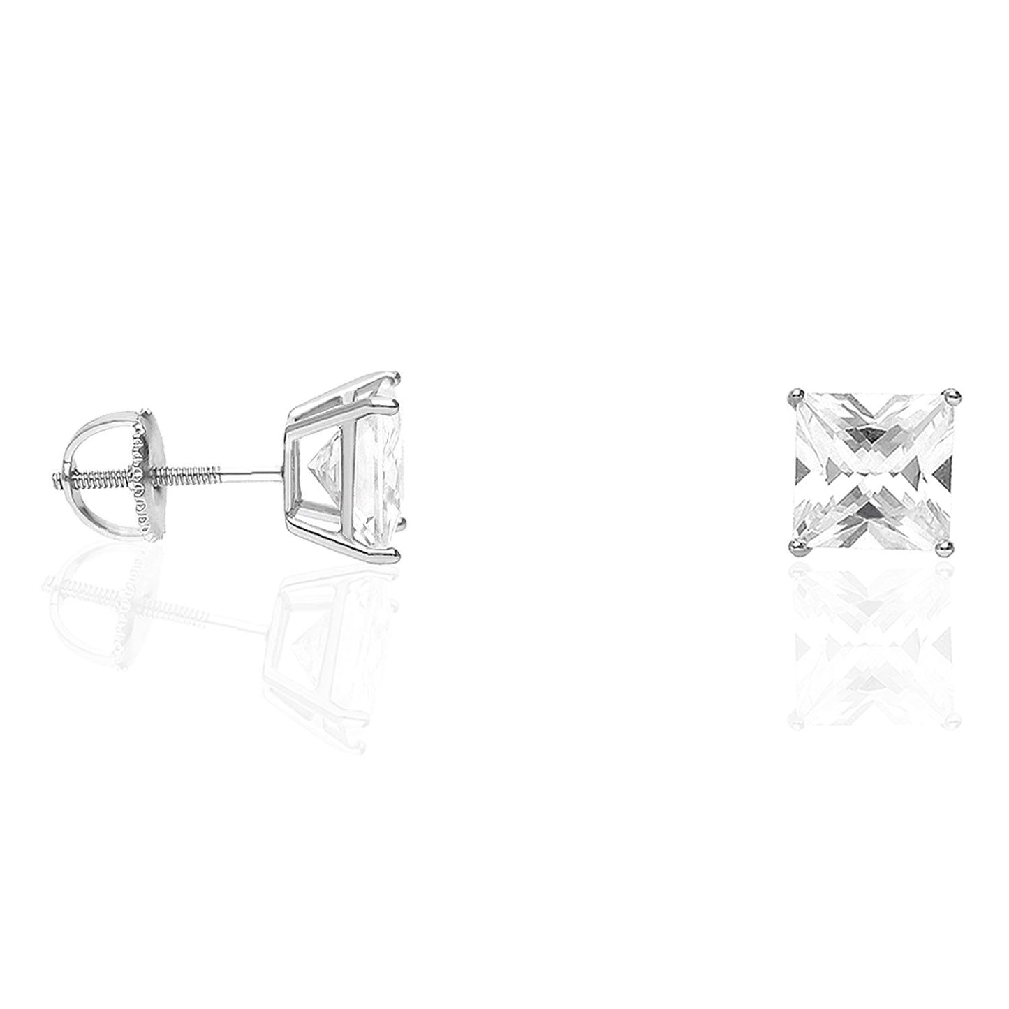 925 Sterling Silver Princess Cut CZ Solitaire Screw Back Stud Earrings 0.5CT-6CT