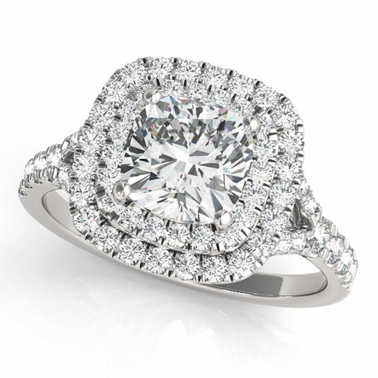 2CTW Natural Diamond and Moissanite Double Halo 14K Gold White Engagement Ring