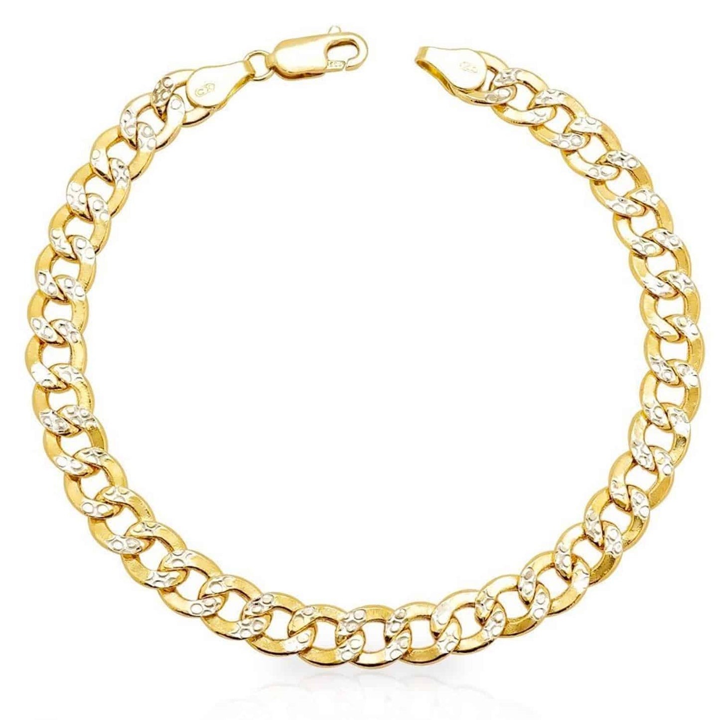 14K Yellow Gold 6.5mm Cuban Curb Diamond-Cut Bracelet (Hollow) 8"