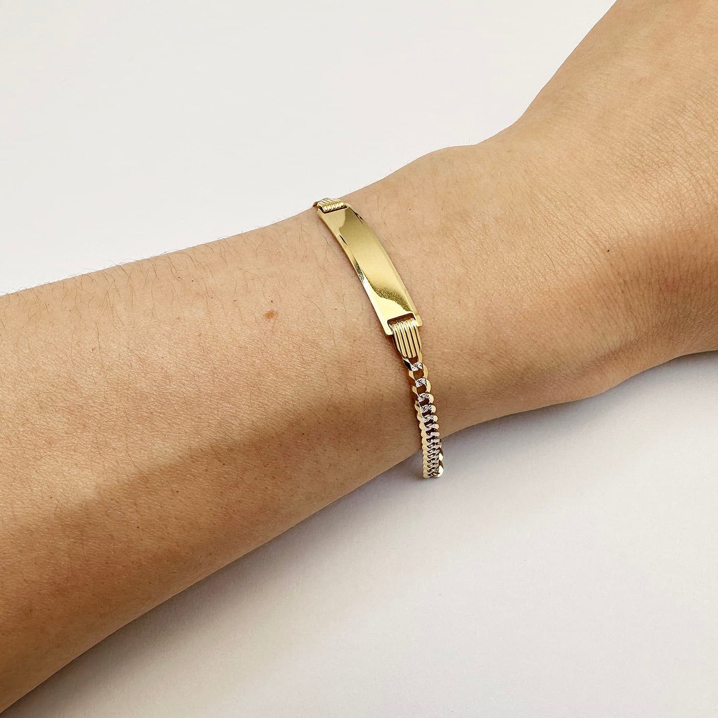 Solid Kids 10K Gold Yellow Diamond-Cut Cuban Curb ID Bracelet 6"