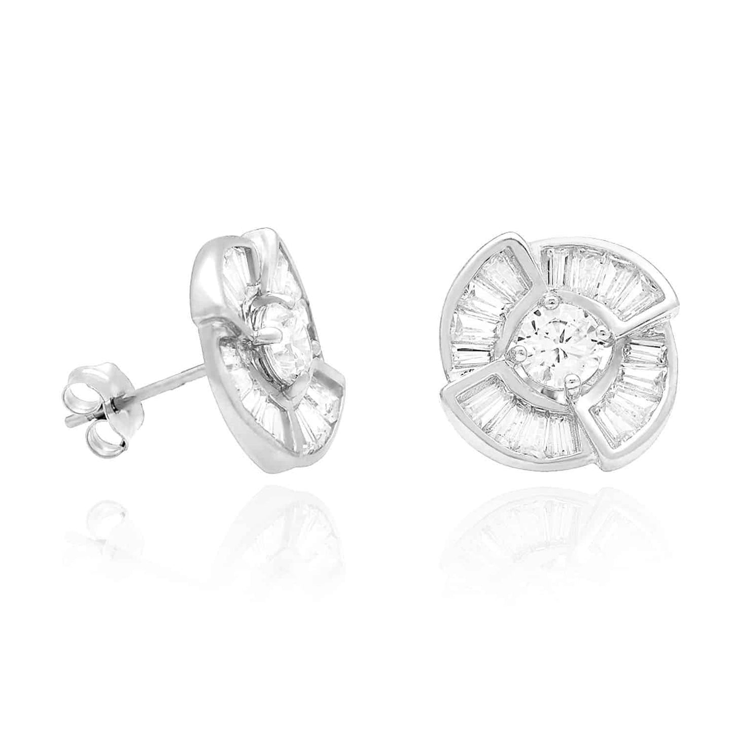 14K Yellow White Gold 1.2Ct Round Baguette CZ Stud Earrings 12mm