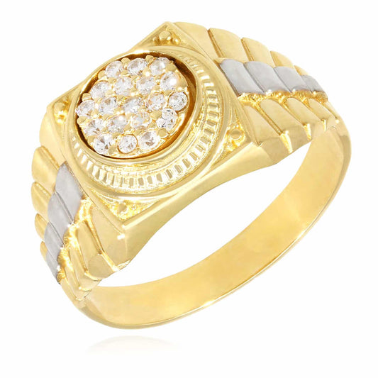 10k Gold Yellow White 0.30Ct CZ Jubilee Style Men's Signet Ring