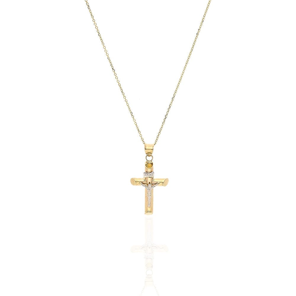 14k Yellow & White Gold Crucifix Cross Religious Charm Pendant INRI
