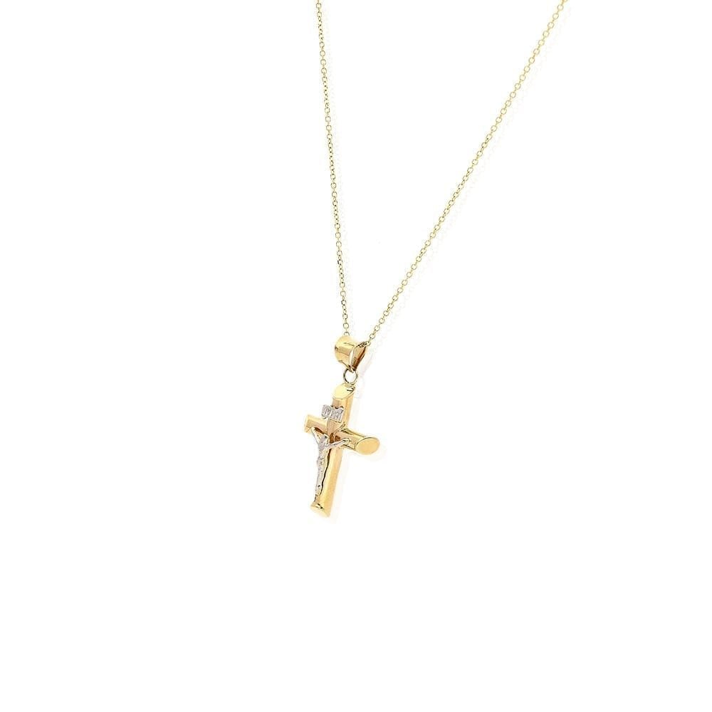 14k Yellow & White Gold Crucifix Cross Religious Charm Pendant INRI