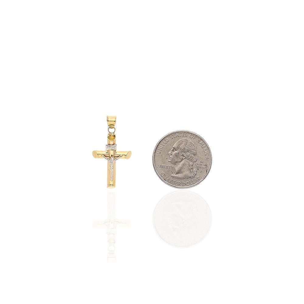 14k Yellow & White Gold Crucifix Cross Religious Charm Pendant INRI