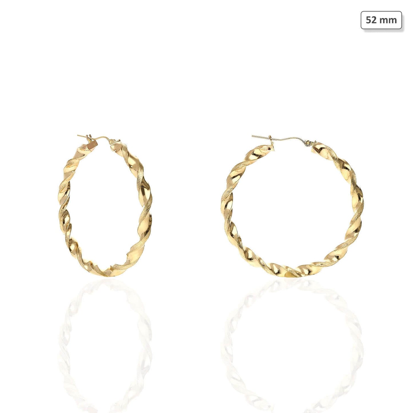 10K Yellow Gold Twisted Tube 4.5mm Diamond-Cut Textured Hoop Earrings 52mm-81mm