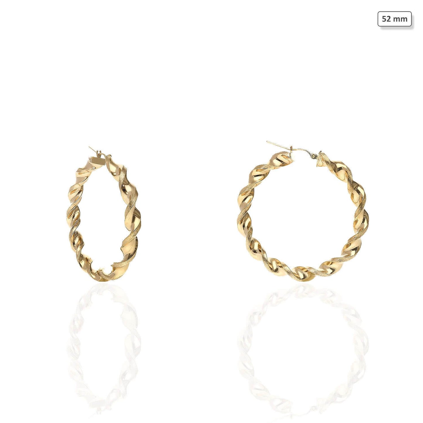 10K Yellow Gold Twisted Tube 6mm Diamond-Cut Textured Hoop Earrings 52mm-73mm