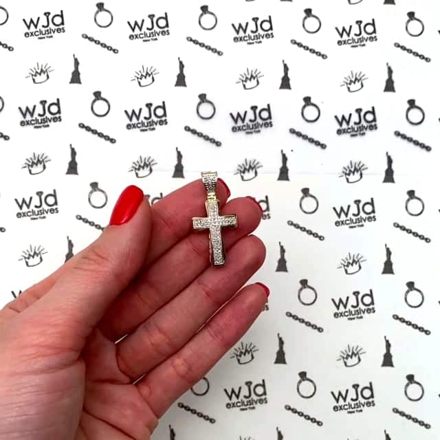 .24CTW Real Diamond 10K Yellow Gold Cross Pendant 1.25"
