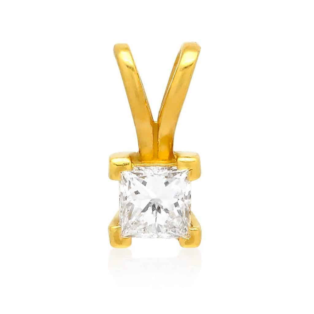 0.70CT Real, Lab-Grown Diamond Princess-Cut Solitaire 14K Gold Pendant 0.4"