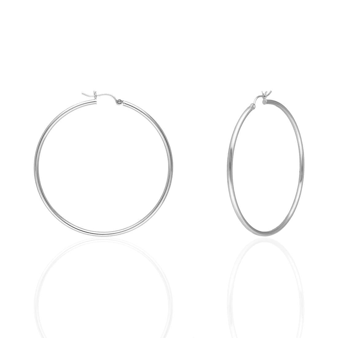 14K Yellow White Gold 2mm Round Hoop Earrings 22mm-76mm