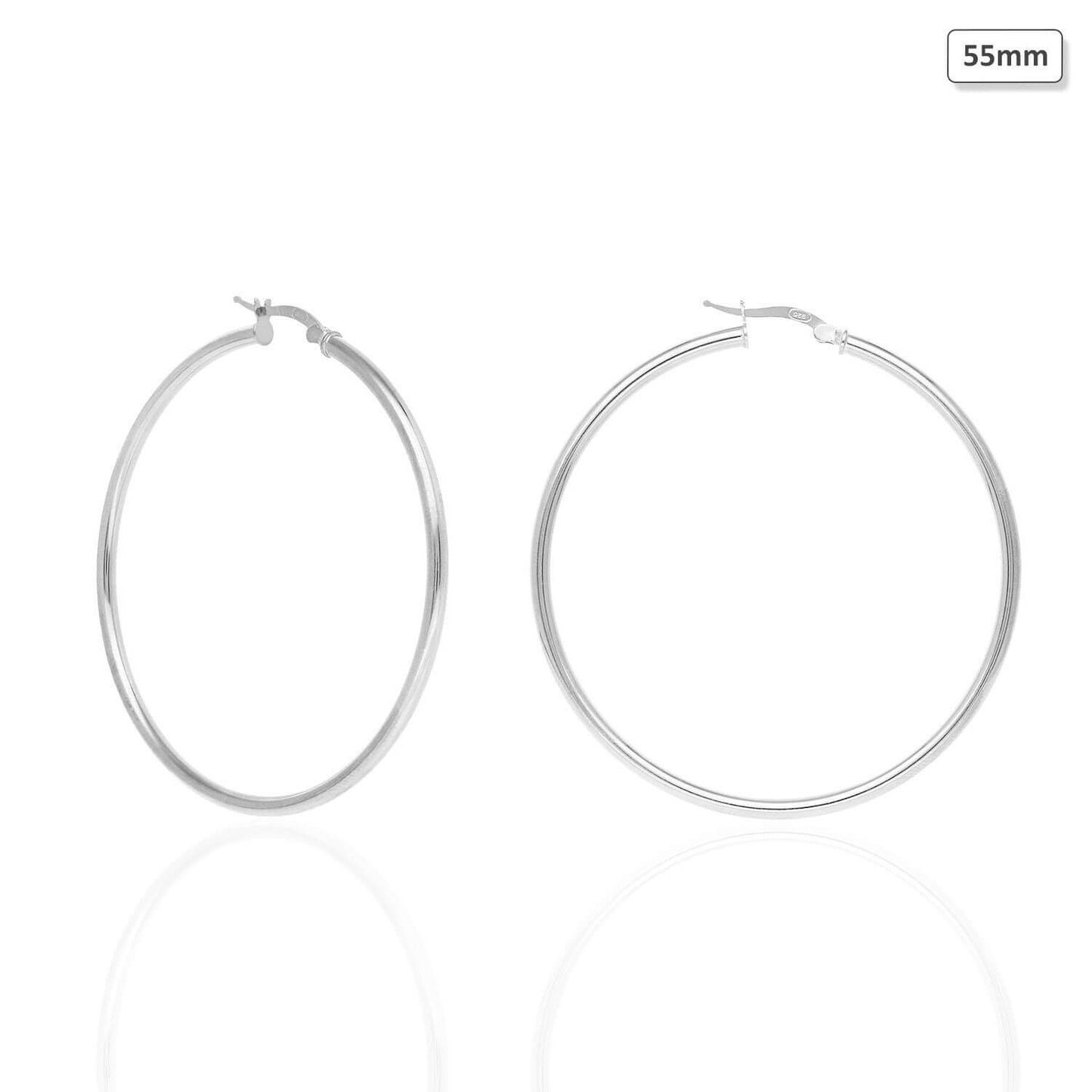 925 Sterling Silver 2.5mm Thick Hoop Earrings 35mm-73mm Diameter