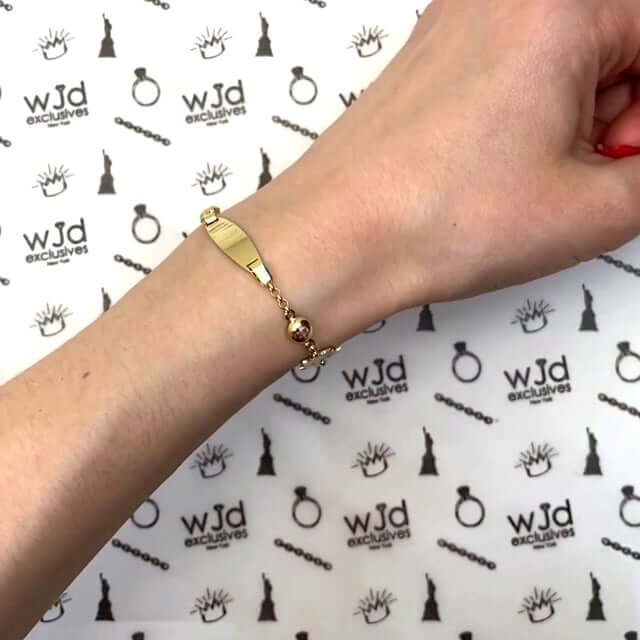 Kids 14K Yellow Gold 6.5mm Little Cats, Hearts, Stars Charm ID Bracelet 6"