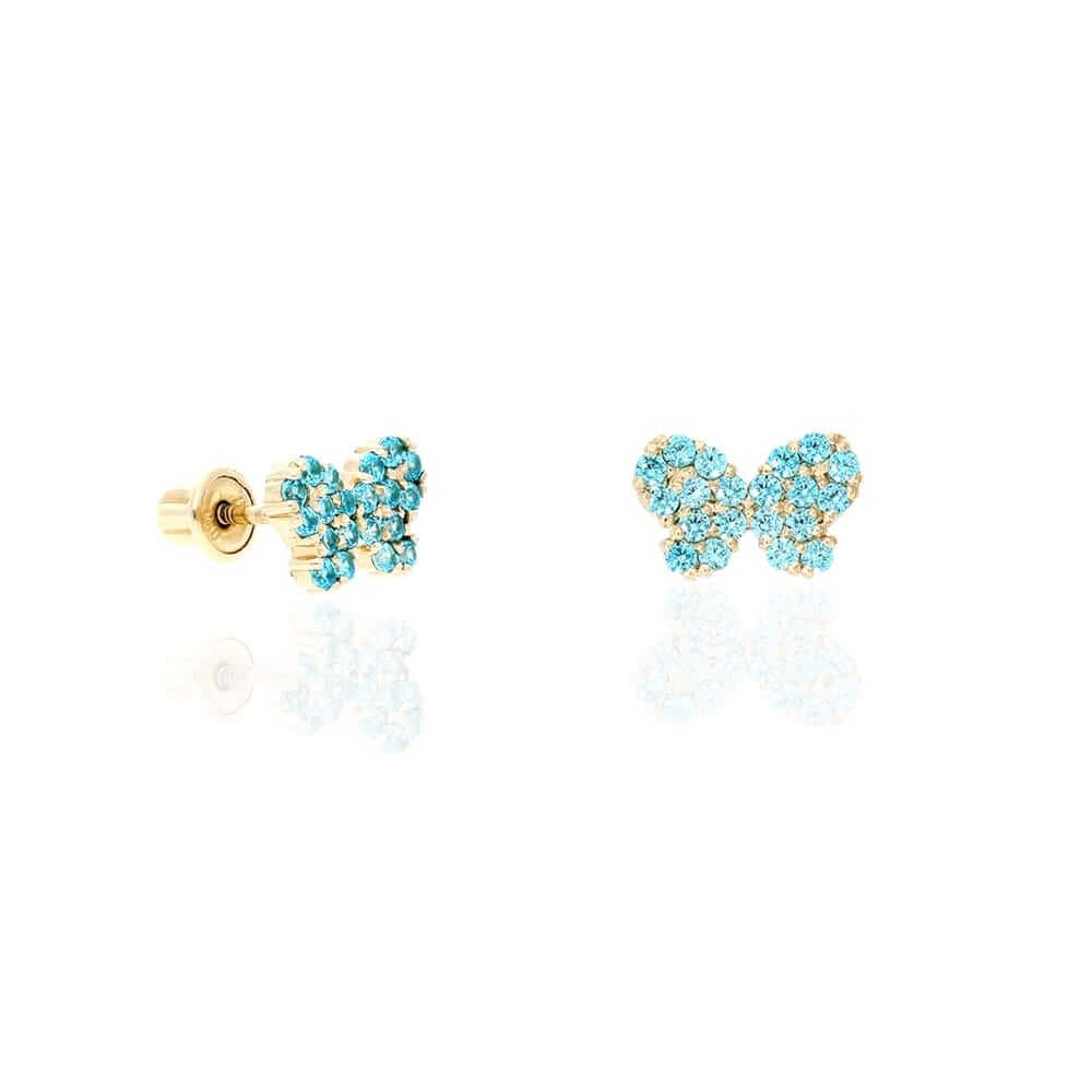 14k Yellow Gold Birthstone Butterfly Screw Back Stud Earrings