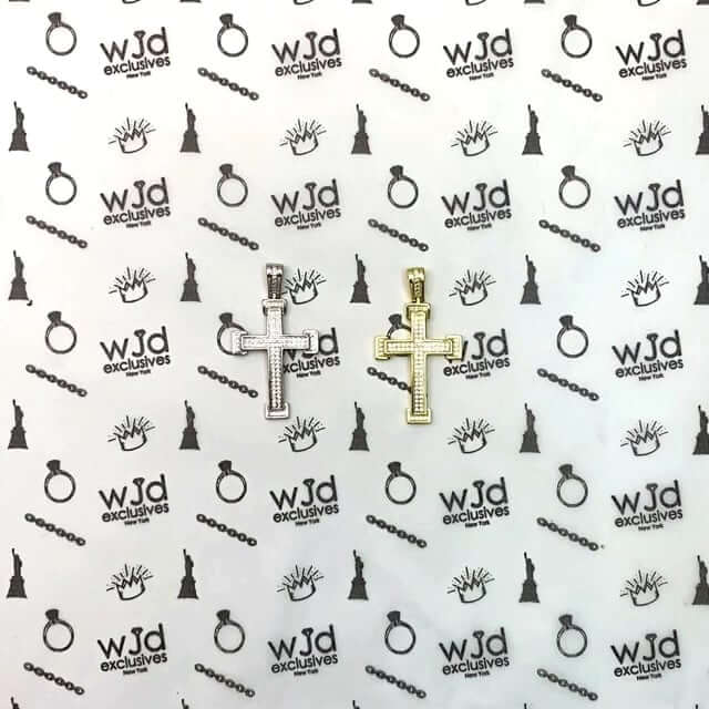 Yellow White Gold Over 925 Sterling Silver CZ Pave Milgrain Cross Pendant 1.69"