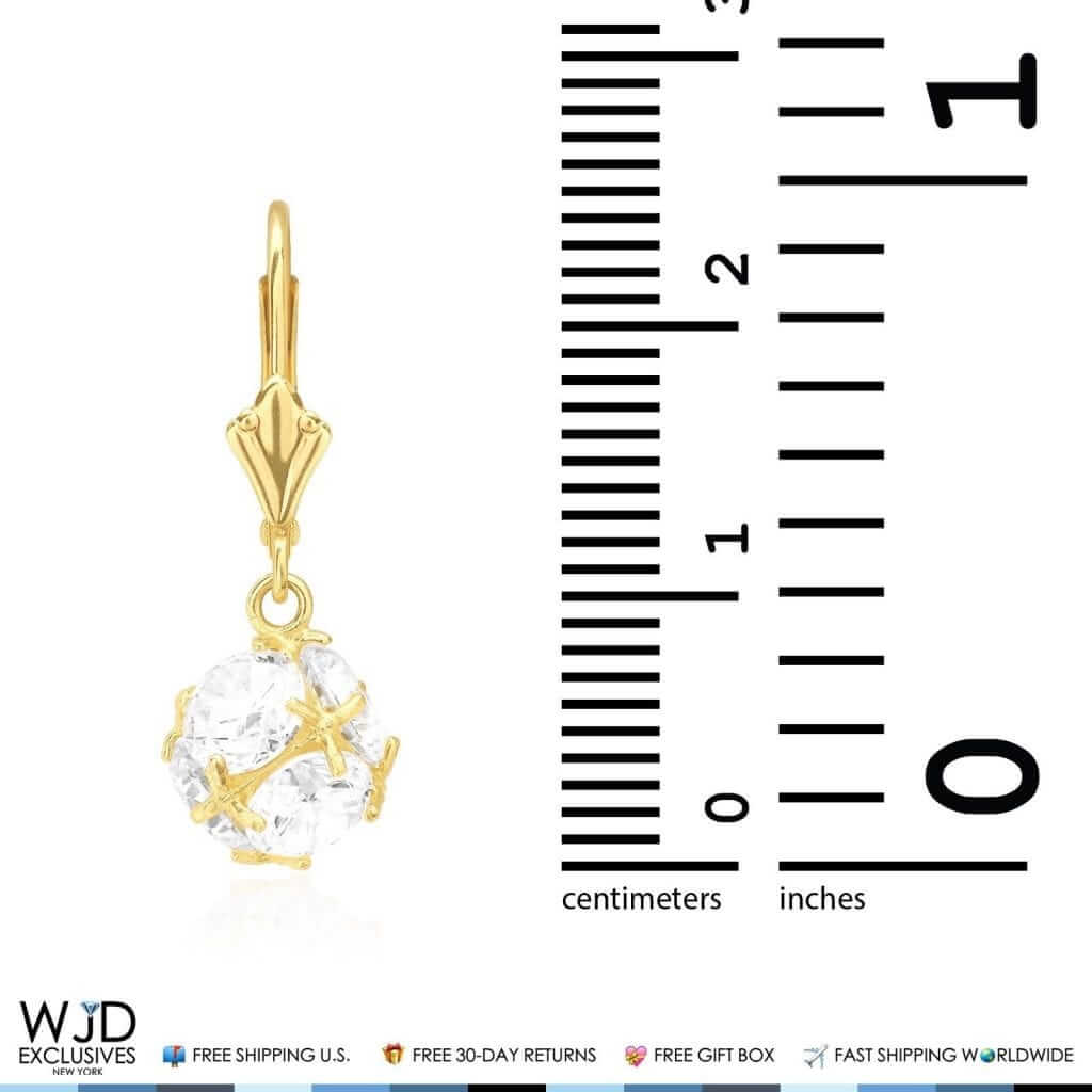 14K Yellow Gold 5.65Ct Simulated Round-Cut Diamond Dangle Leverback Earrings