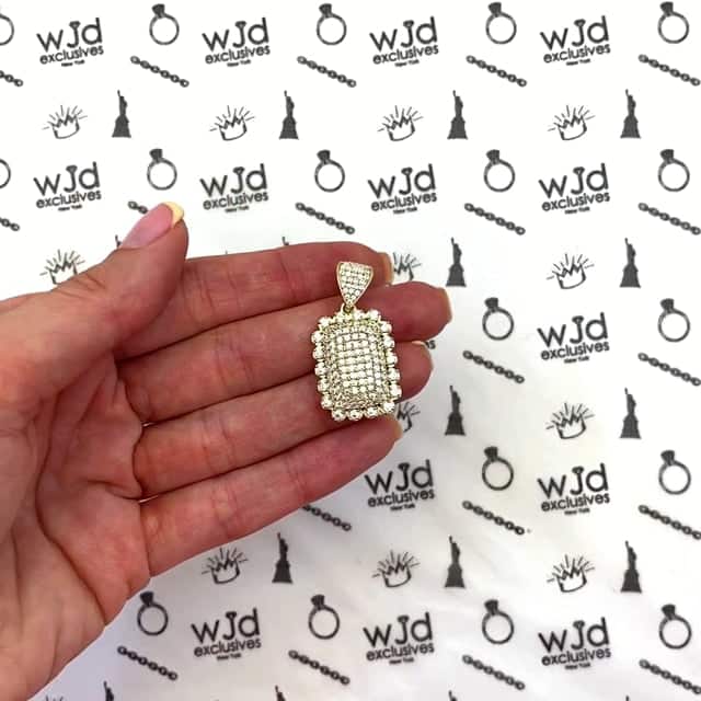 1.5CTW CZ 14K Yellow Gold Rectangle Cluster Frame Pendant 1.38"
