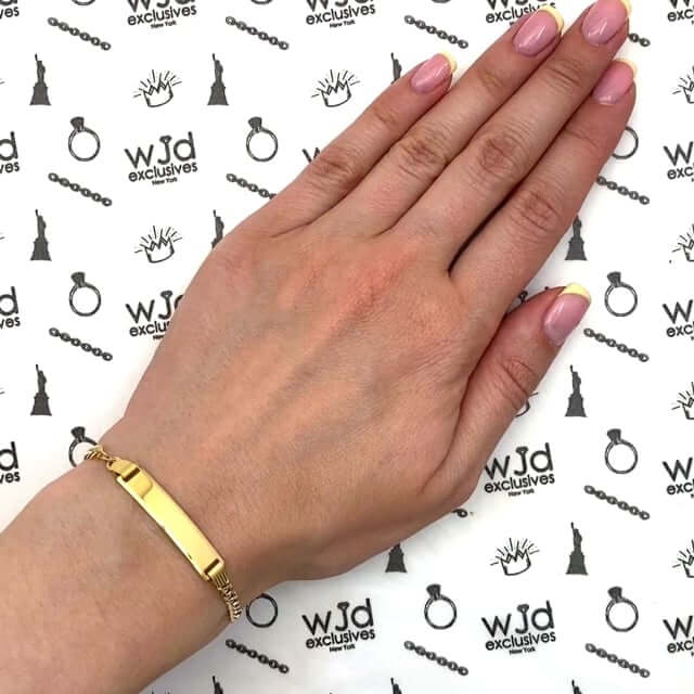 Engravable 14K Yellow Gold Diamond-Cut Personalized 3.5mm Cuban ID Bracelet 6"