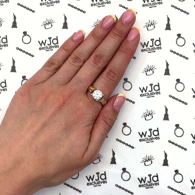 2.50CTW CZ 14K Yellow Gold Split Shank Pave Engagement Ring