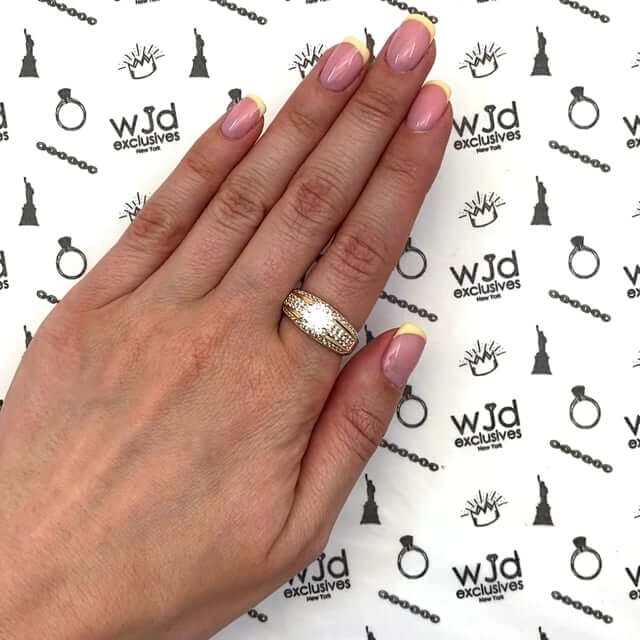 3.1CTW CZ 14K Gold Yellow Wide Engagement Ring