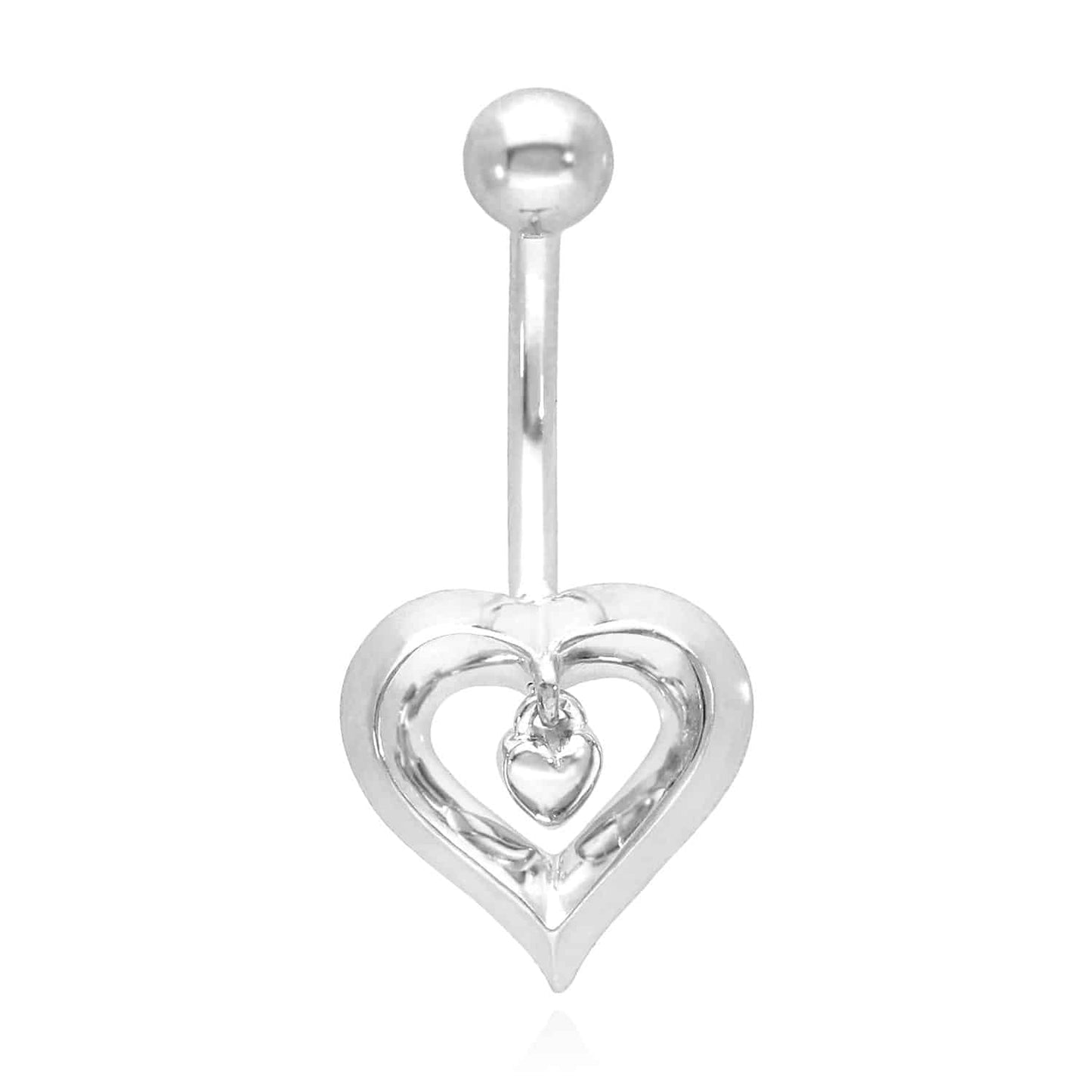 14K White Gold Two Hearts Navel Belly Button Ring Body Piercing