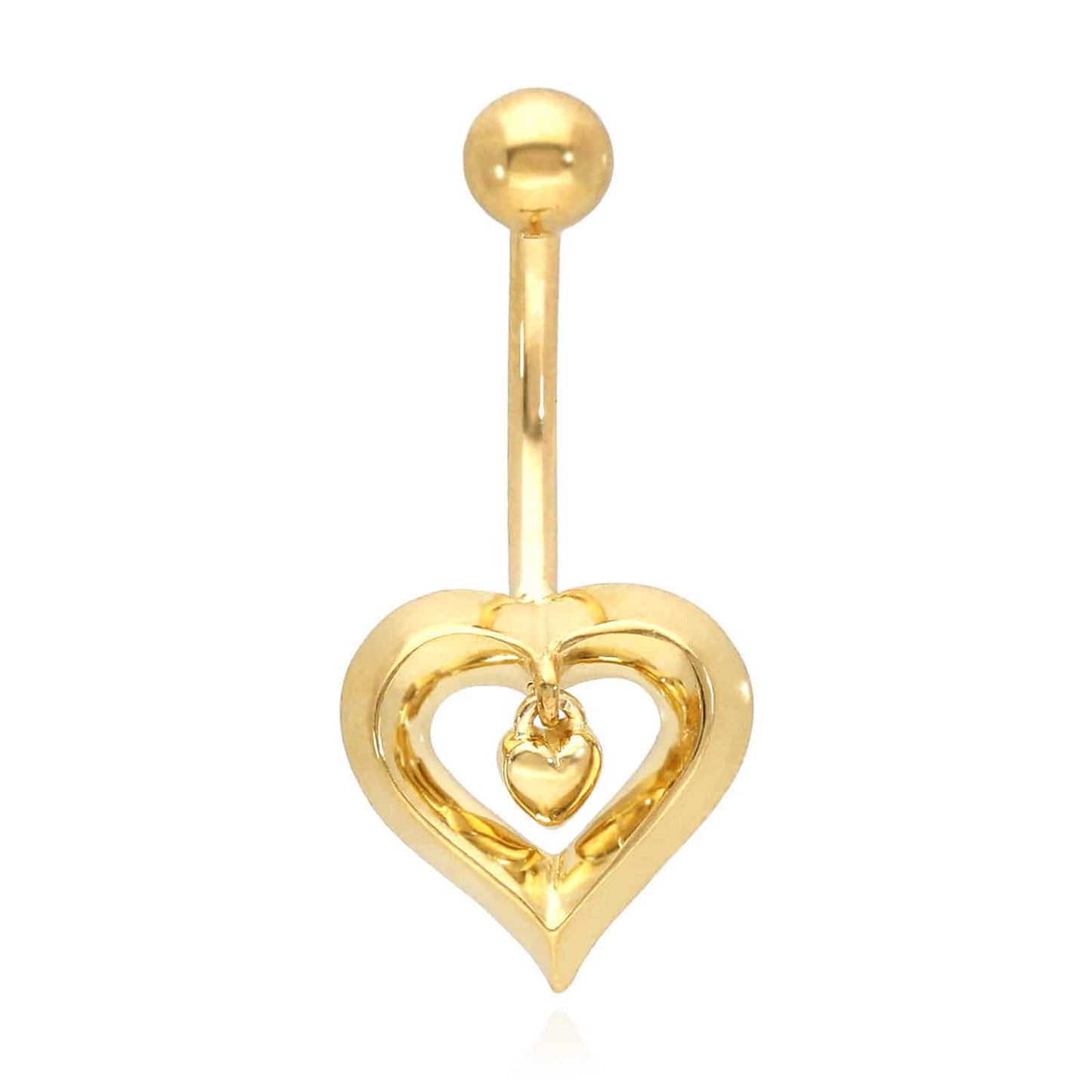 14K White Gold Two Hearts Navel Belly Button Ring Body Piercing