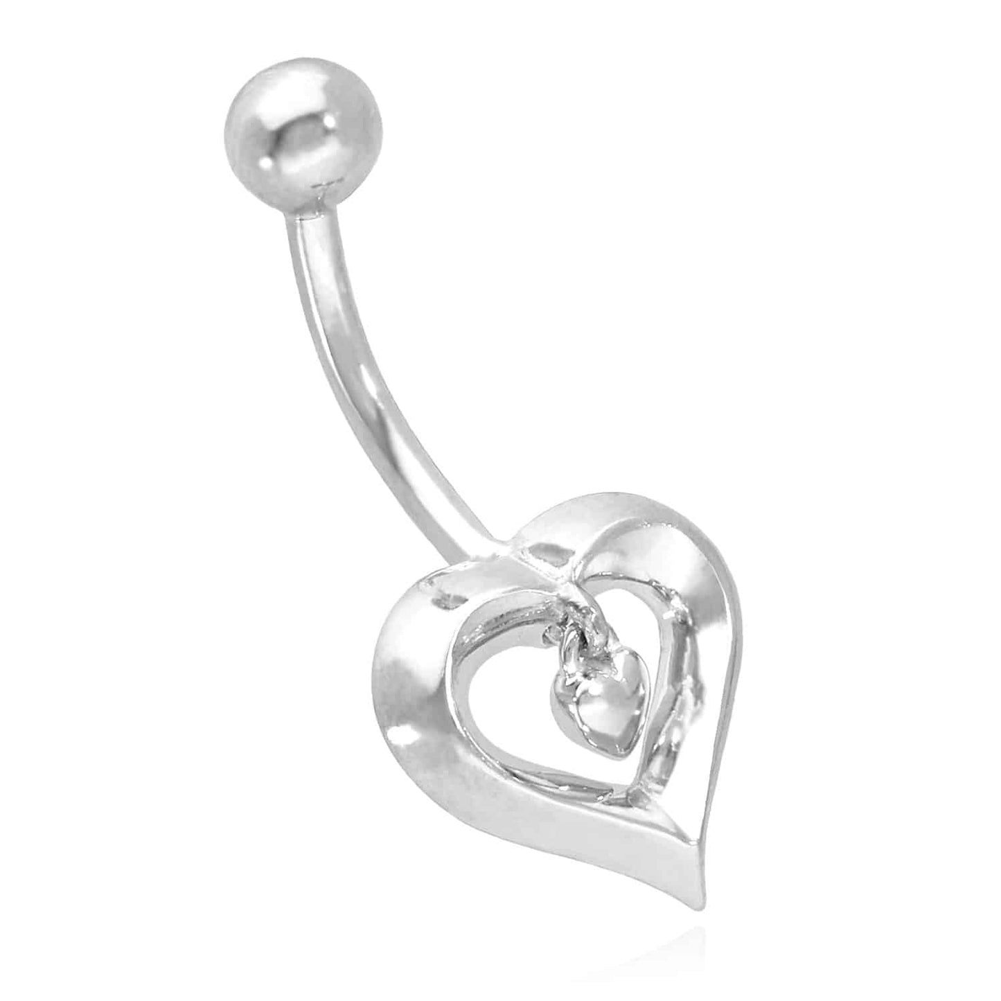 14K White Gold Two Hearts Navel Belly Button Ring Body Piercing