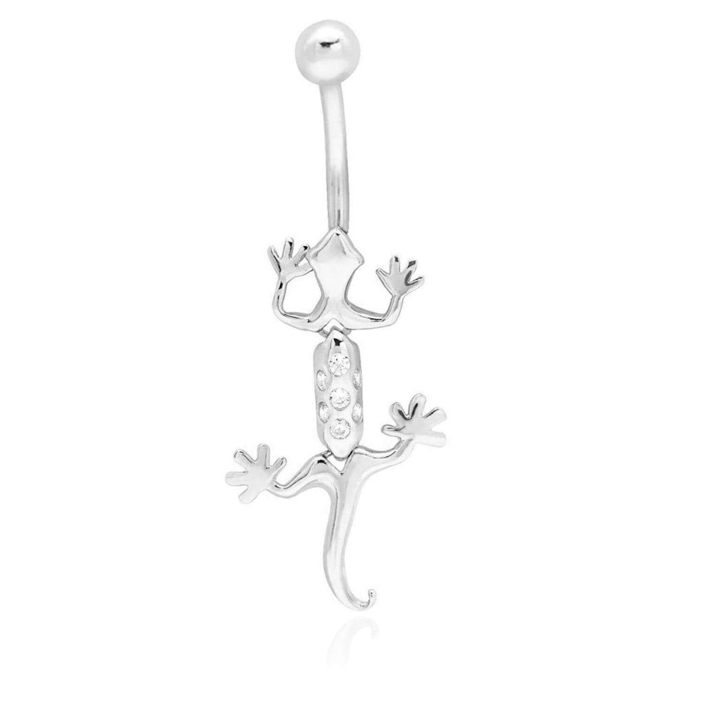 14K White Gold CZ Lizard 14G Belly Button Navel Ring