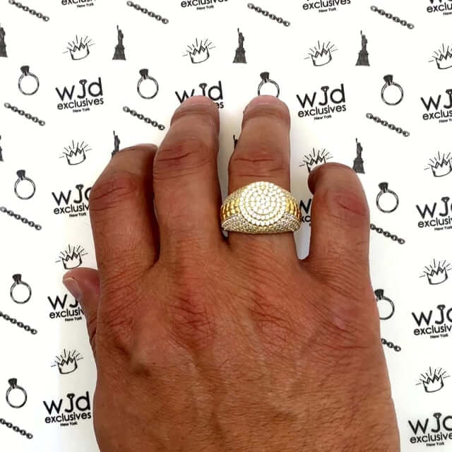 6CTW CZ Pave 10K Gold Jubilee Style Round Signet Ring