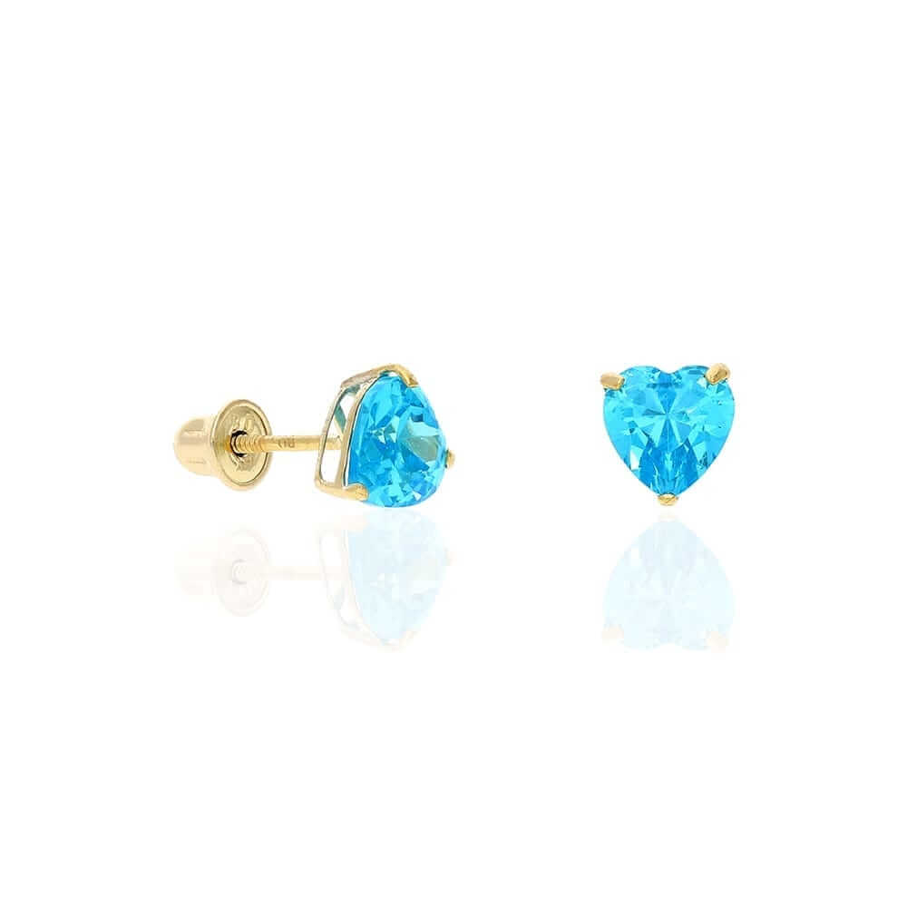 14K Yellow Gold Birthstone Heart Screw Back Stud Earrings 5mm