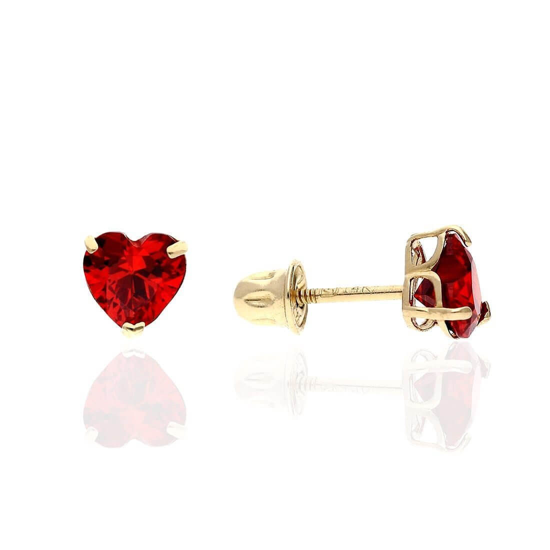 14K Yellow Gold Birthstone Heart Screw Back Stud Earrings 5mm