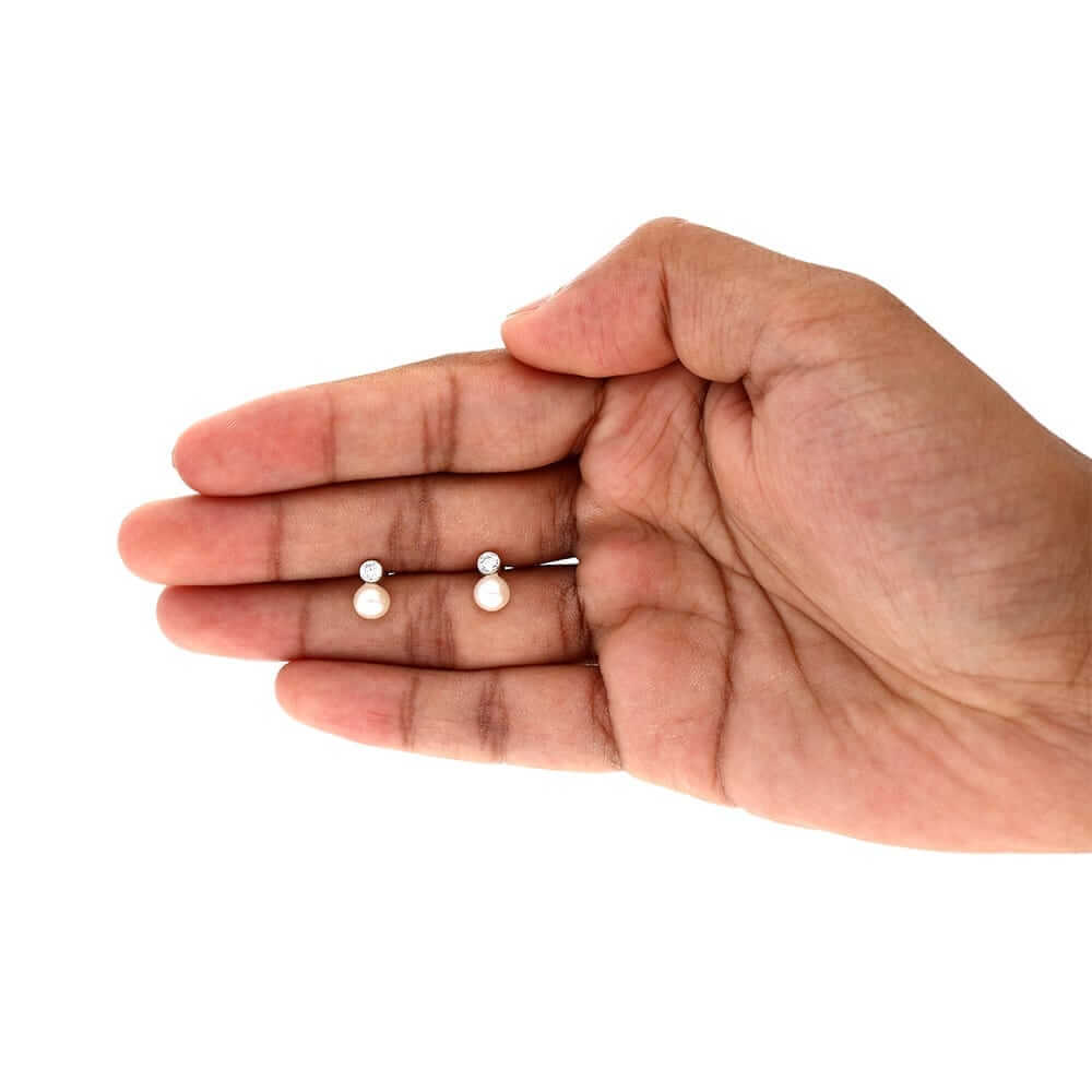 14k Yellow Gold White Gold Cultured Pearl CZ Screw Back Earrings