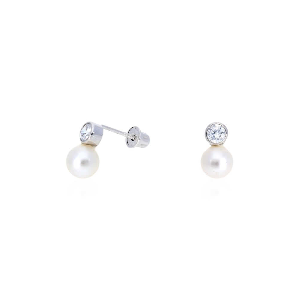 14k Yellow Gold White Gold Cultured Pearl CZ Screw Back Earrings