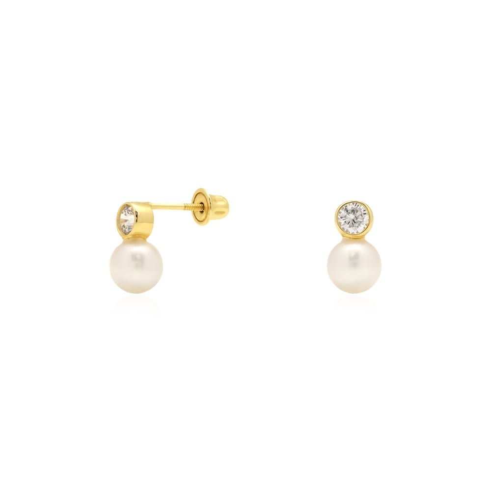 14k Yellow Gold White Gold Cultured Pearl CZ Screw Back Earrings